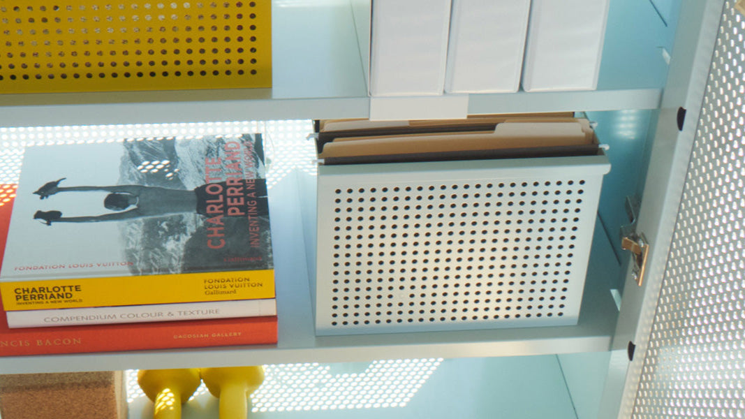 Heartwork Perforated Hanging Basket in white inside Active Duty assistant with files