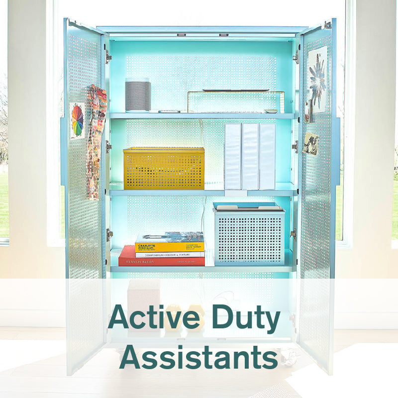 Heartwork tall Active Duty assistant in fresh mint with open doors in home setting 